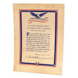 1942 WWII War Savings Bonds & Stamps Pledge Certificate Signed and Dated